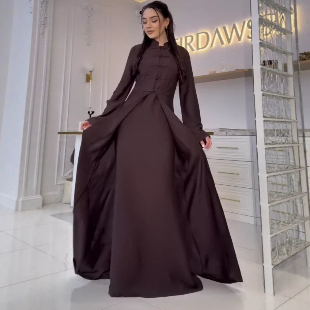 Chinese Frog Button Stand Collar Top & Wide-Leg Maxi Skirt Co-ord Set(MS483)