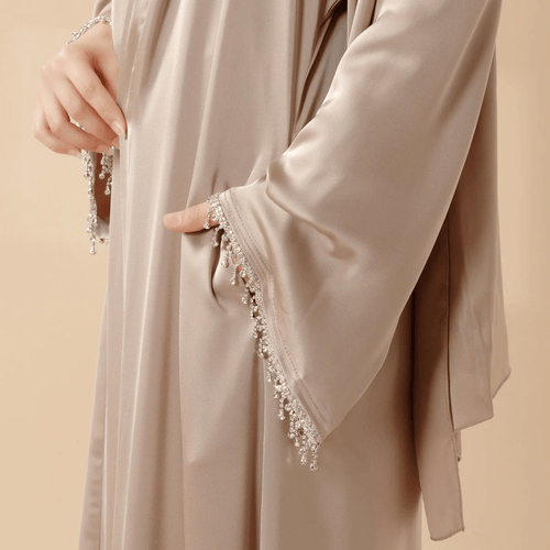 Archive Piece Satin Abaya With Matching Belt Made Of Diamond Tassel - MP003 (Size XXS/XS Only)