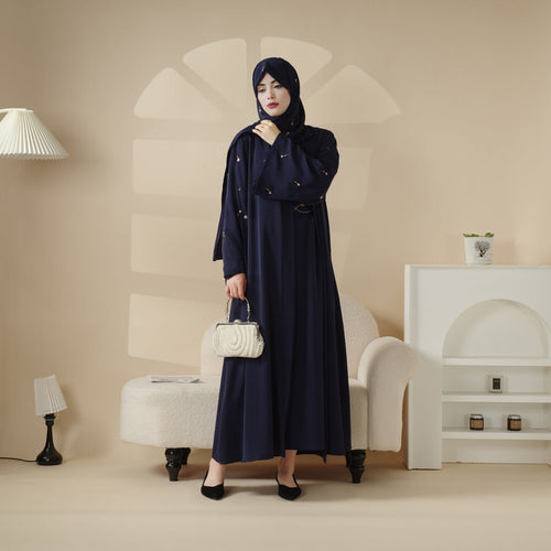 Archive Piece Tulip Embroidered Nida Open Abaya - MP022 (Size M Only)