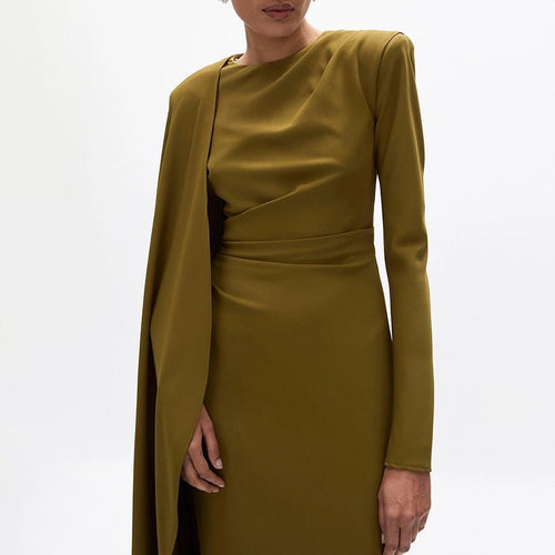 Asymmetric Cape Gown with Back Slit(MS216)