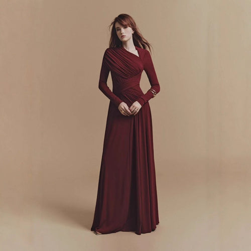 Asymmetric Ruched Gown with Diagonal Draping(MS262)