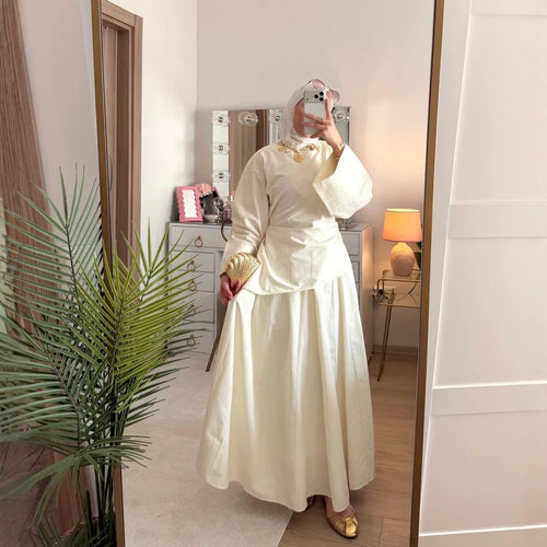 Bell Sleeve Back-Tie Top & A-Line Maxi Skirt Set(MS469)