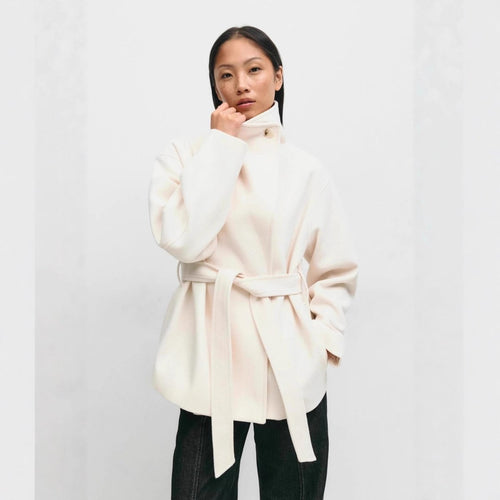 Belted Wrap Coat with Wide Collar | Double-Faced Wool Blend Jacket(MS254)
