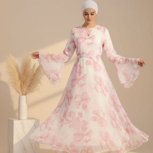 Blossom Printed Chiffon Abaya | Flared Sleeve Abaya (MA149)