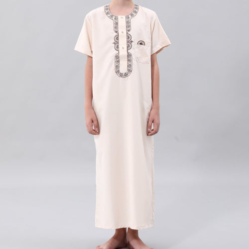 Boys' Embroidered Thobe with Chest Pocket(MKB026)