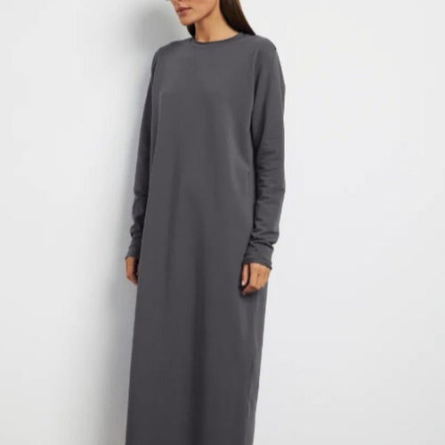 Classic Pullover Maxi Dress | Round Neck Long Sleeve Solid Color Dress(MA317)