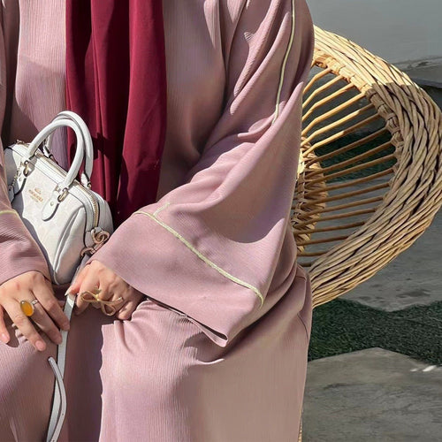 Contrast Colour Trimmed Robe - Modest Casual Dress with Flared Sleeves(MA280)