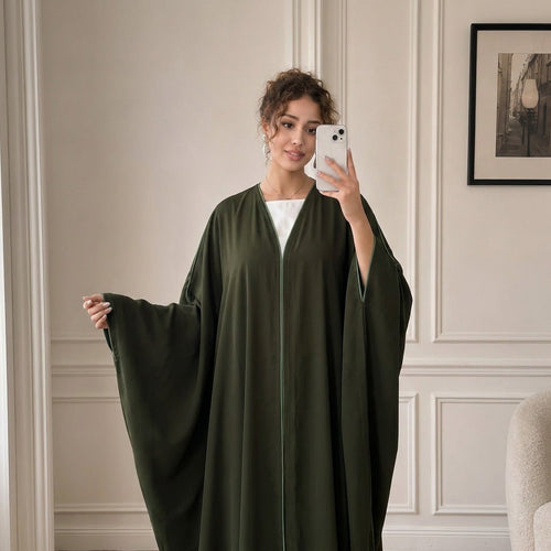 Contrast Piped Batwing Open Abaya(MOA325)