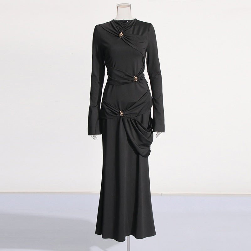 Draped Dress with Jeweled Brooches(MS347)