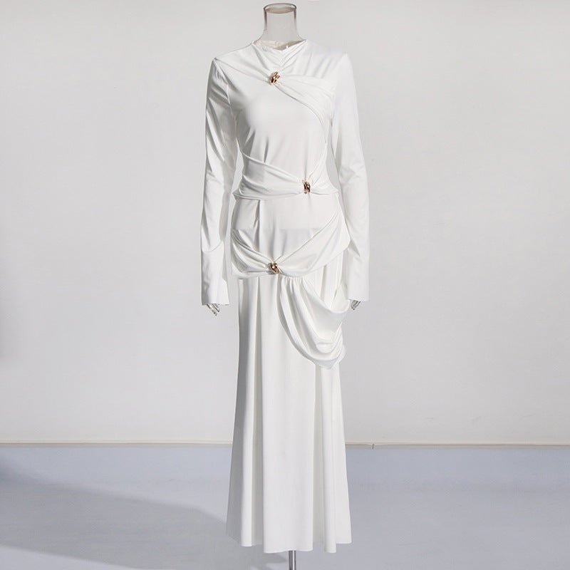 Draped Dress with Jeweled Brooches(MS347)