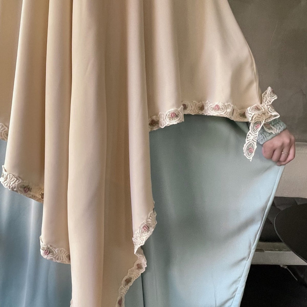 Embroidered Lace-Trimmed Prayer Khimar(MK030)