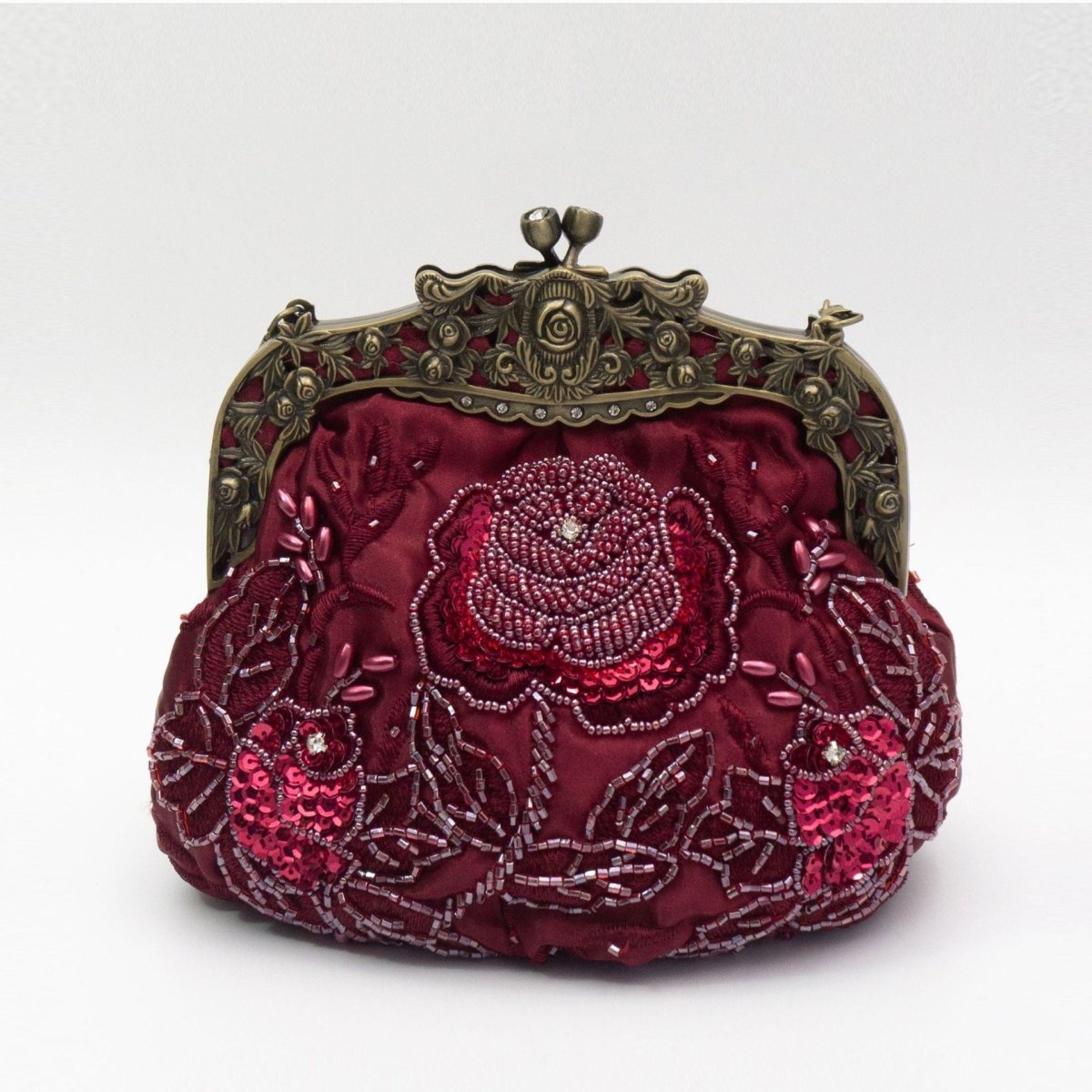 Embroidered Rose with Sequins Beads Evening Clutch Bag (MAC291)