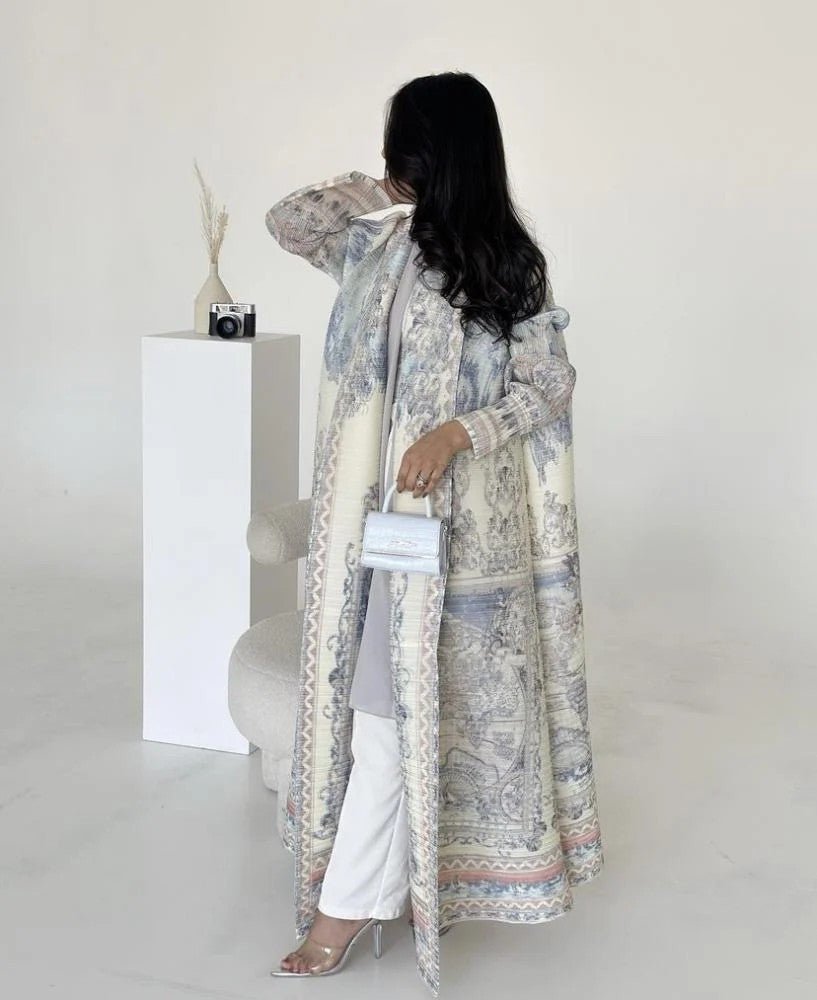 Floral Print Muslim Trench Coat - Modest Commuter Jacket Cape Robe(MOA212)