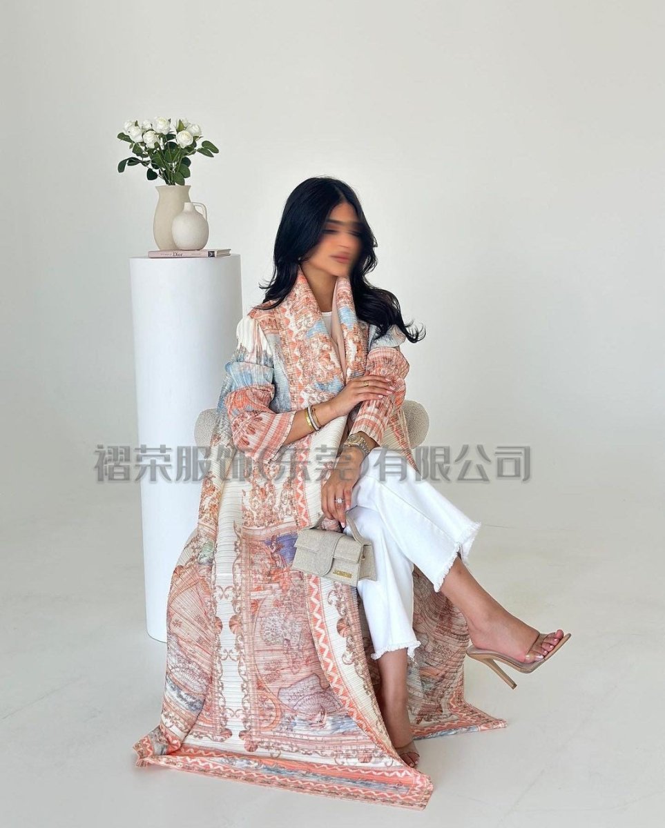 Floral Print Muslim Trench Coat - Modest Commuter Jacket Cape Robe(MOA212)