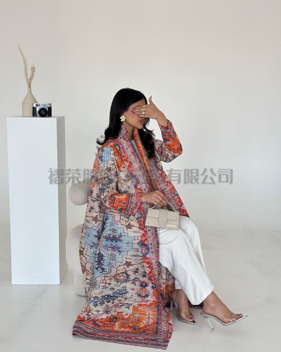 Floral Print Muslim Trench Coat - Modest Commuter Jacket Cape Robe(MOA212)