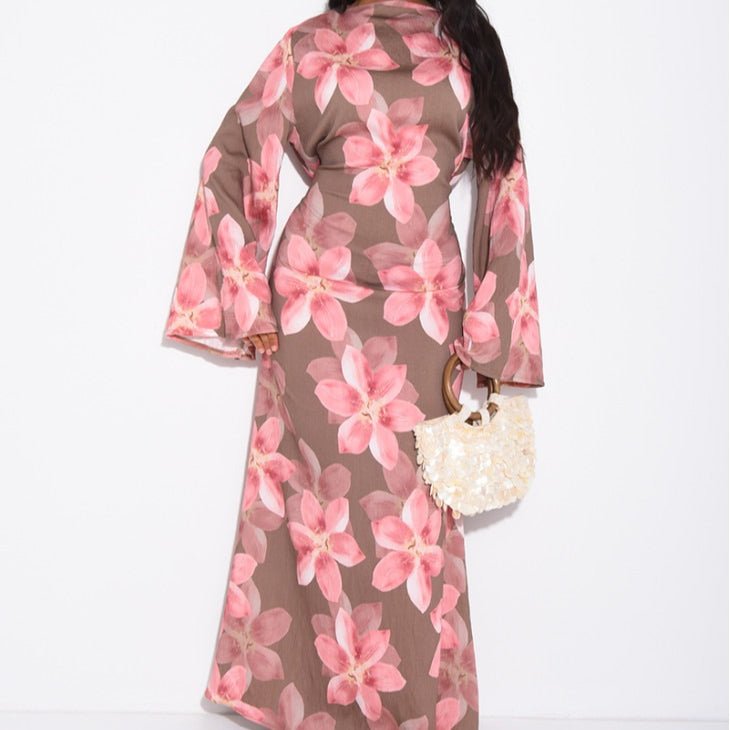 Floral Print Washed Crinkle Maxi Dress(MS437)