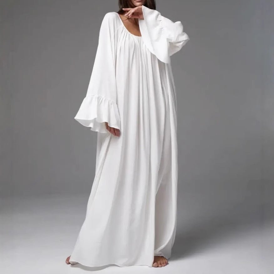 French Loungewear Maxi Dress with Ruffle Cuffs(MA397)