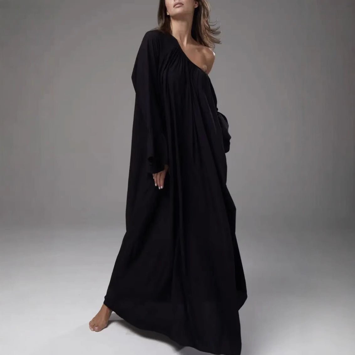 French Loungewear Maxi Dress with Ruffle Cuffs(MA397)