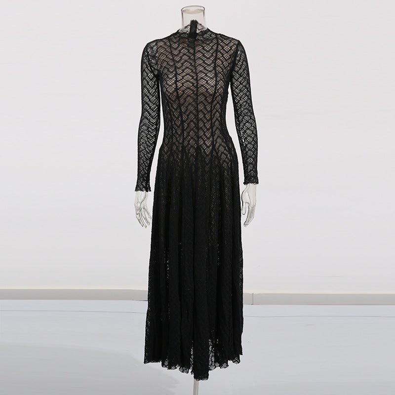 Geometric Lace Mock Neck Maxi Dress (MS397)