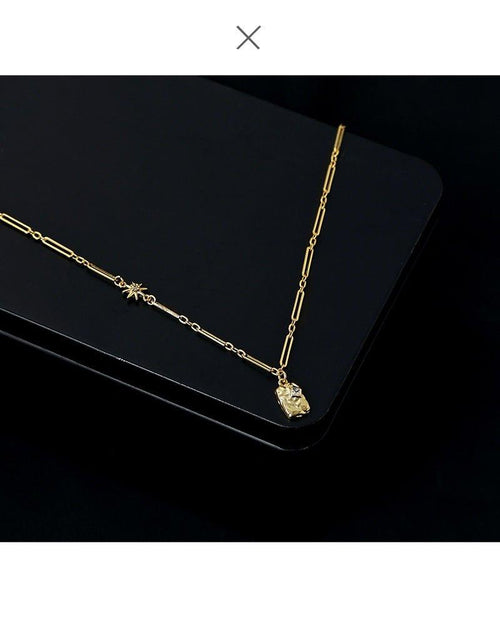 Brass Plated 18K Real Gold Light Luxury Style Zircon Inlaid Square Pendant Necklace(MAC073)