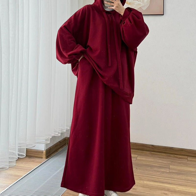 Modest Muslim Casual Wear Hooded Set | Long Sleeve Jacket & Maxi Skirt (MS095)