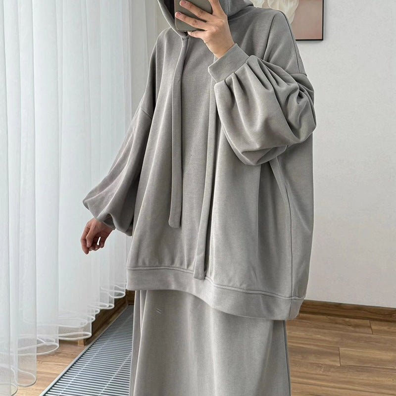 Modest Muslim Casual Wear Hooded Set | Long Sleeve Jacket & Maxi Skirt (MS095)
