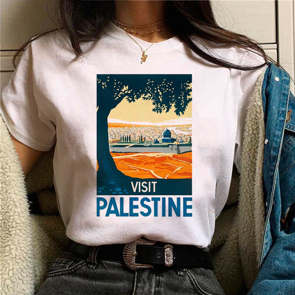 MS034 Free Palestine Printed Casual T-shirt