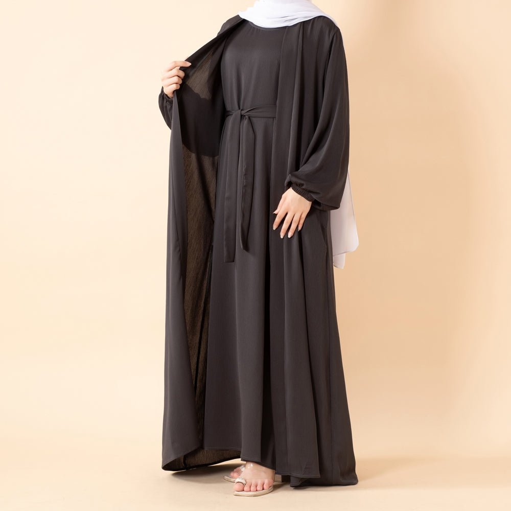 Premium Nida Zoom Open Abaya 3-Piece Set (MOA239)