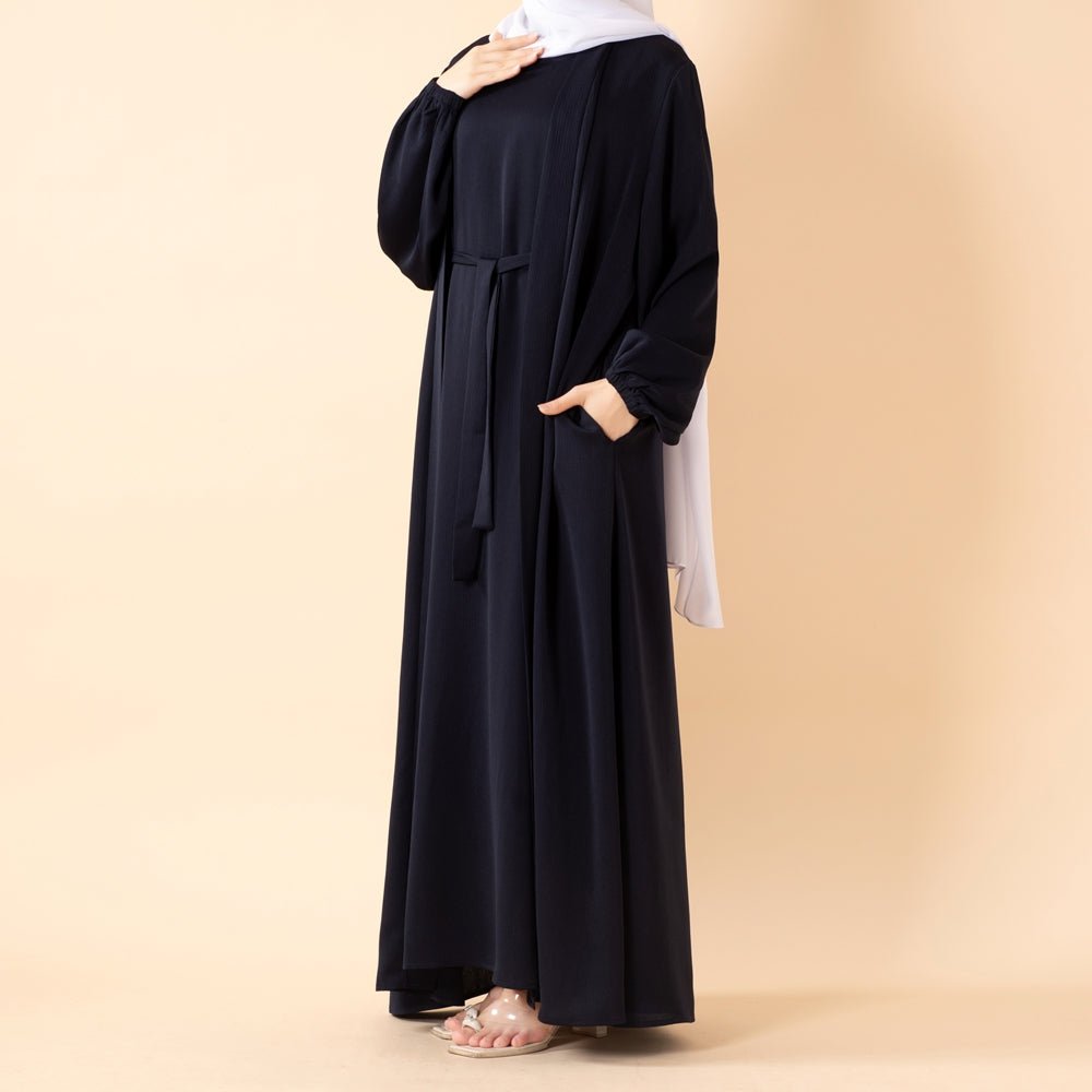 Premium Nida Zoom Open Abaya 3-Piece Set (MOA239)