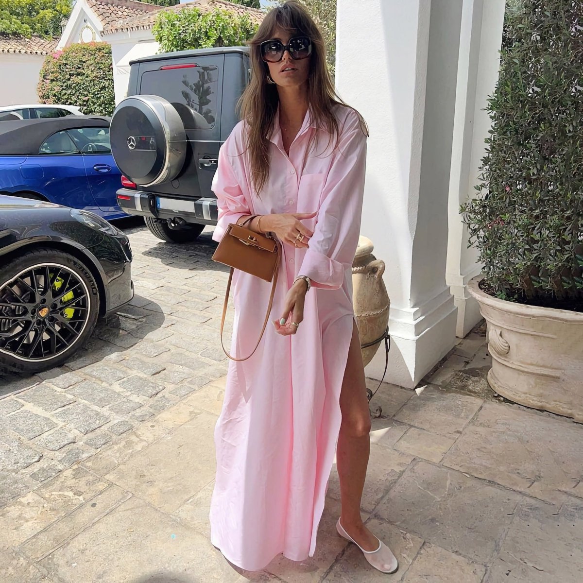 Oversized Shirt Dress with Side Slits(MS332)