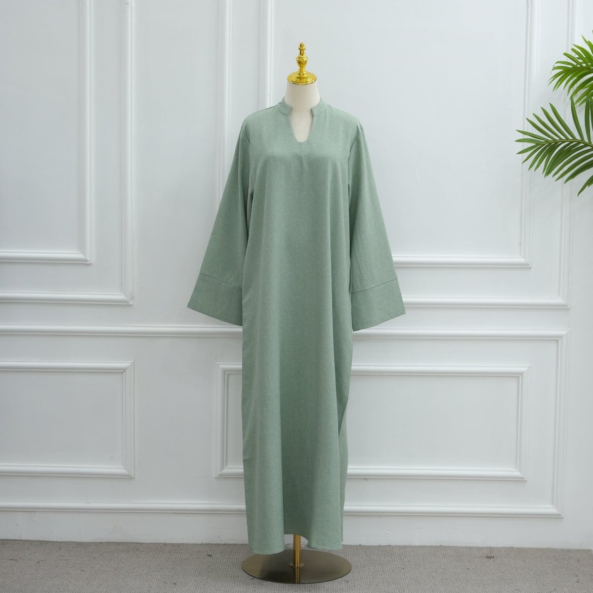 Oversized V-Neck Abaya with Pockets | Solid Color Maxi Dress with Wide Cuffs(MA331)