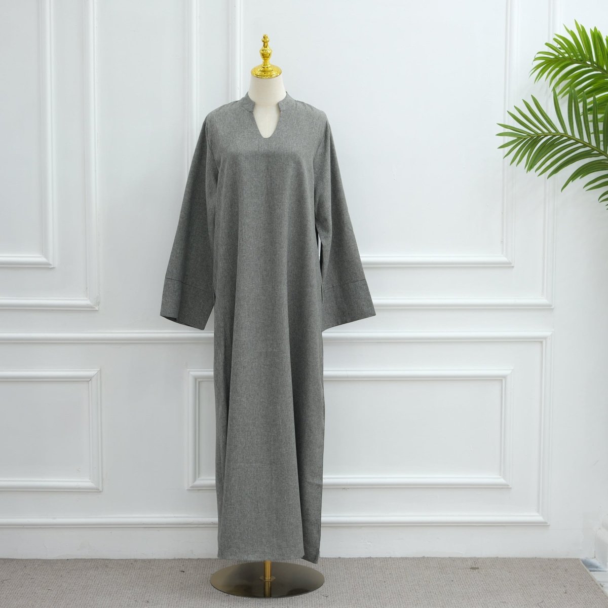 Oversized V-Neck Abaya with Pockets | Solid Color Maxi Dress with Wide Cuffs(MA331)