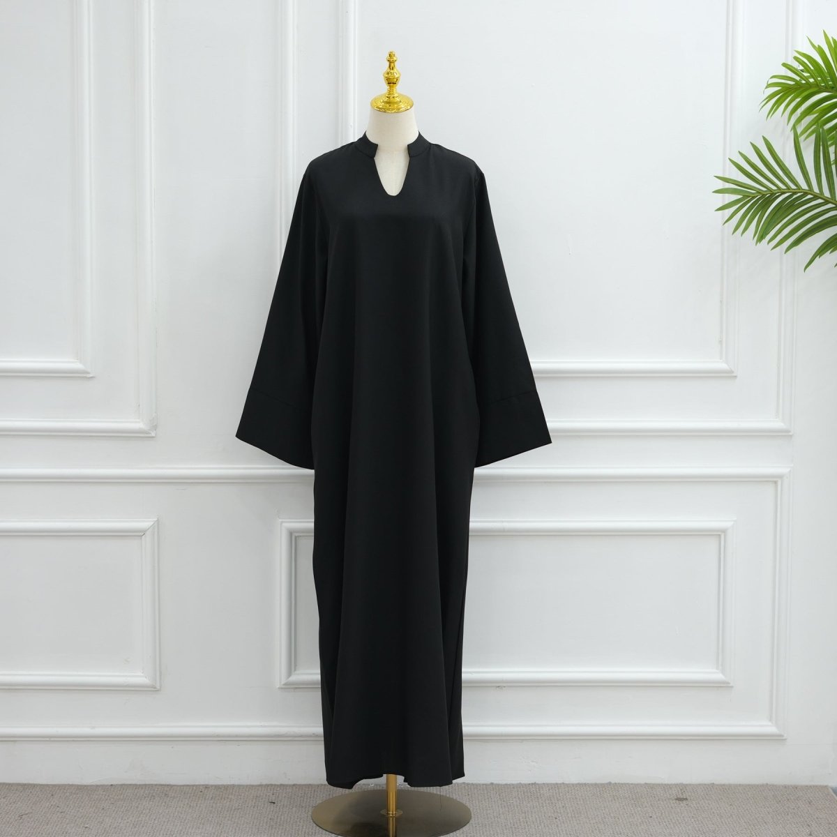 Oversized V-Neck Abaya with Pockets | Solid Color Maxi Dress with Wide Cuffs(MA331)