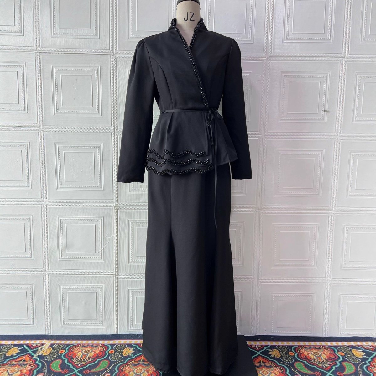 Pearl-Trimmed Blazer & Skirt Set(MS249)