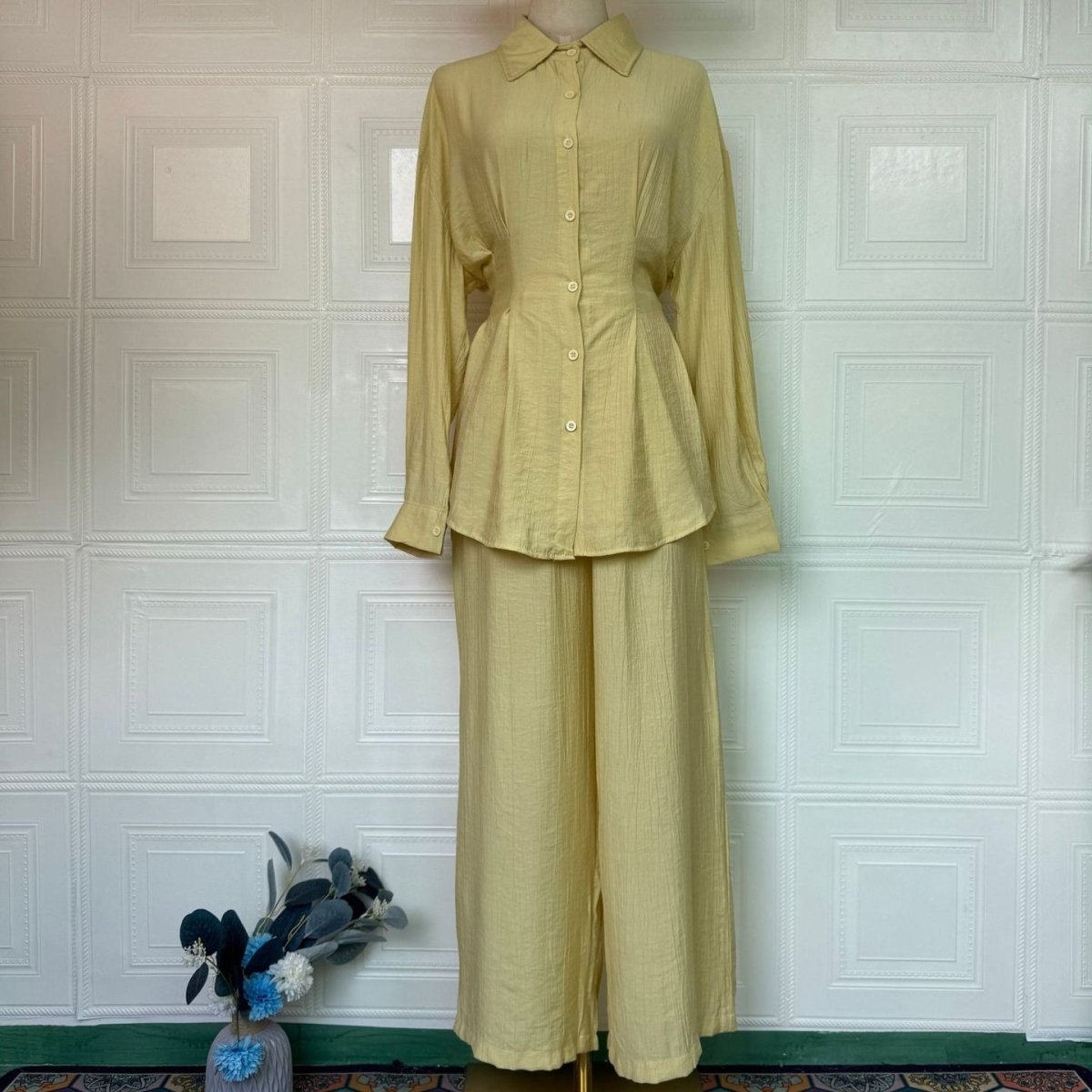 Peplum Shirt & Wide-Leg Trousers Co-ord Set(MS481)