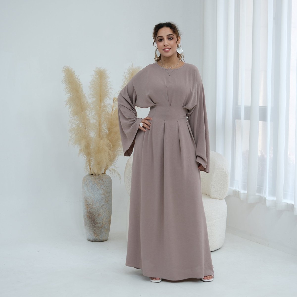 Pleated Batwing Sleeve Maxi Dress(MS453)