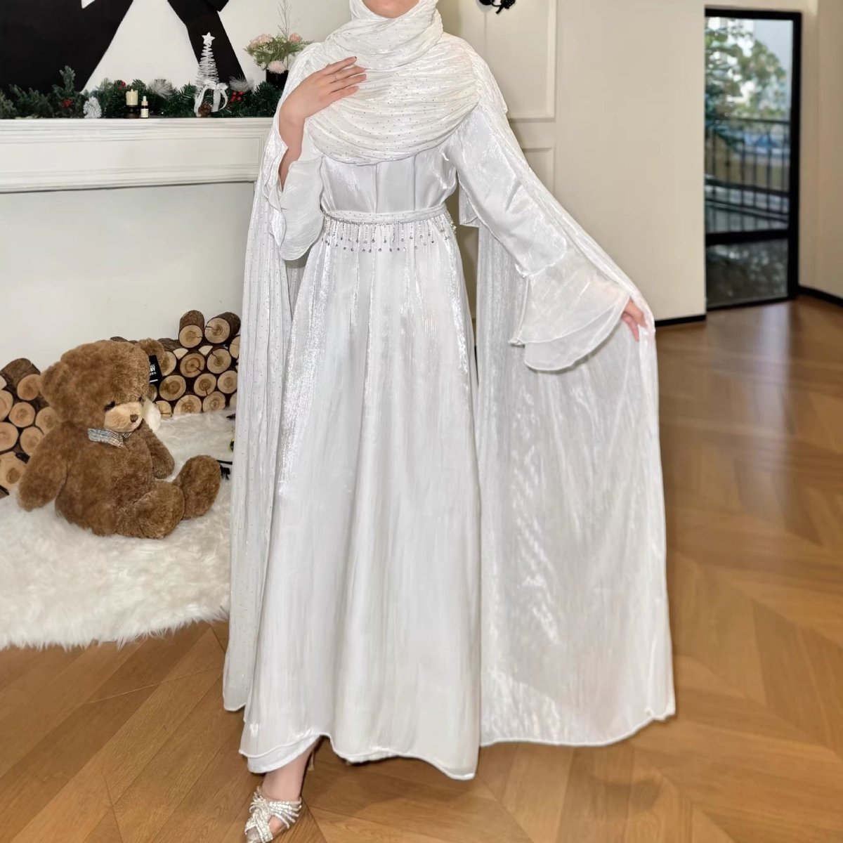 Pleated Cape Sleeve Abaya Maxi Dress(MA430)