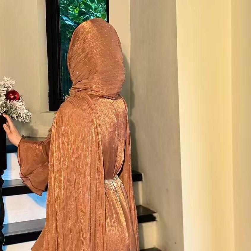 Pleated Cape Sleeve Abaya Maxi Dress(MA430)