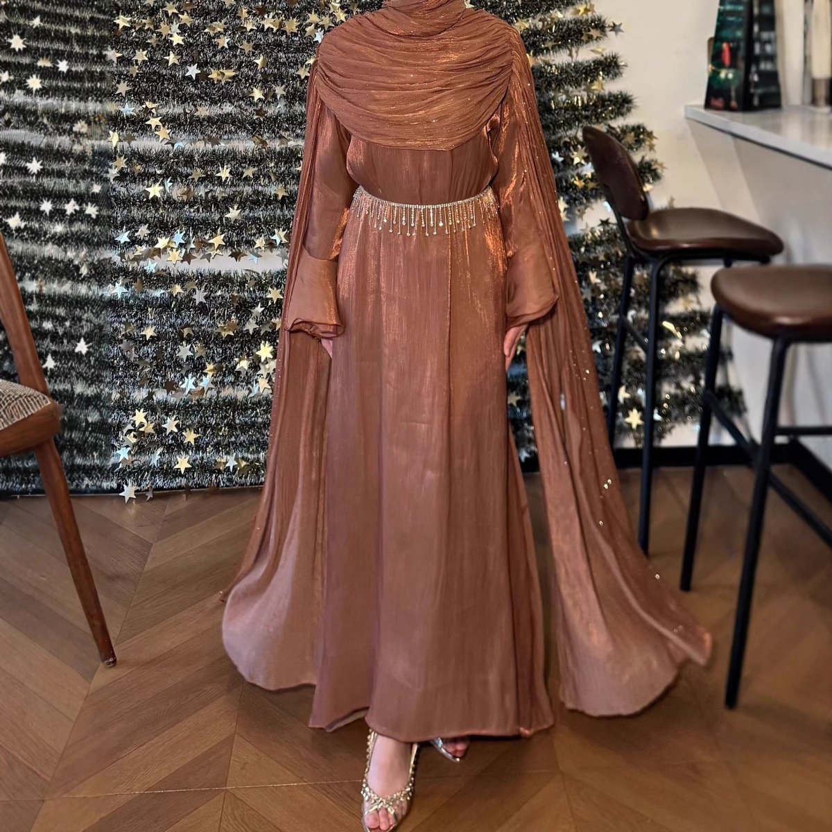 Pleated Cape Sleeve Abaya Maxi Dress(MA430)