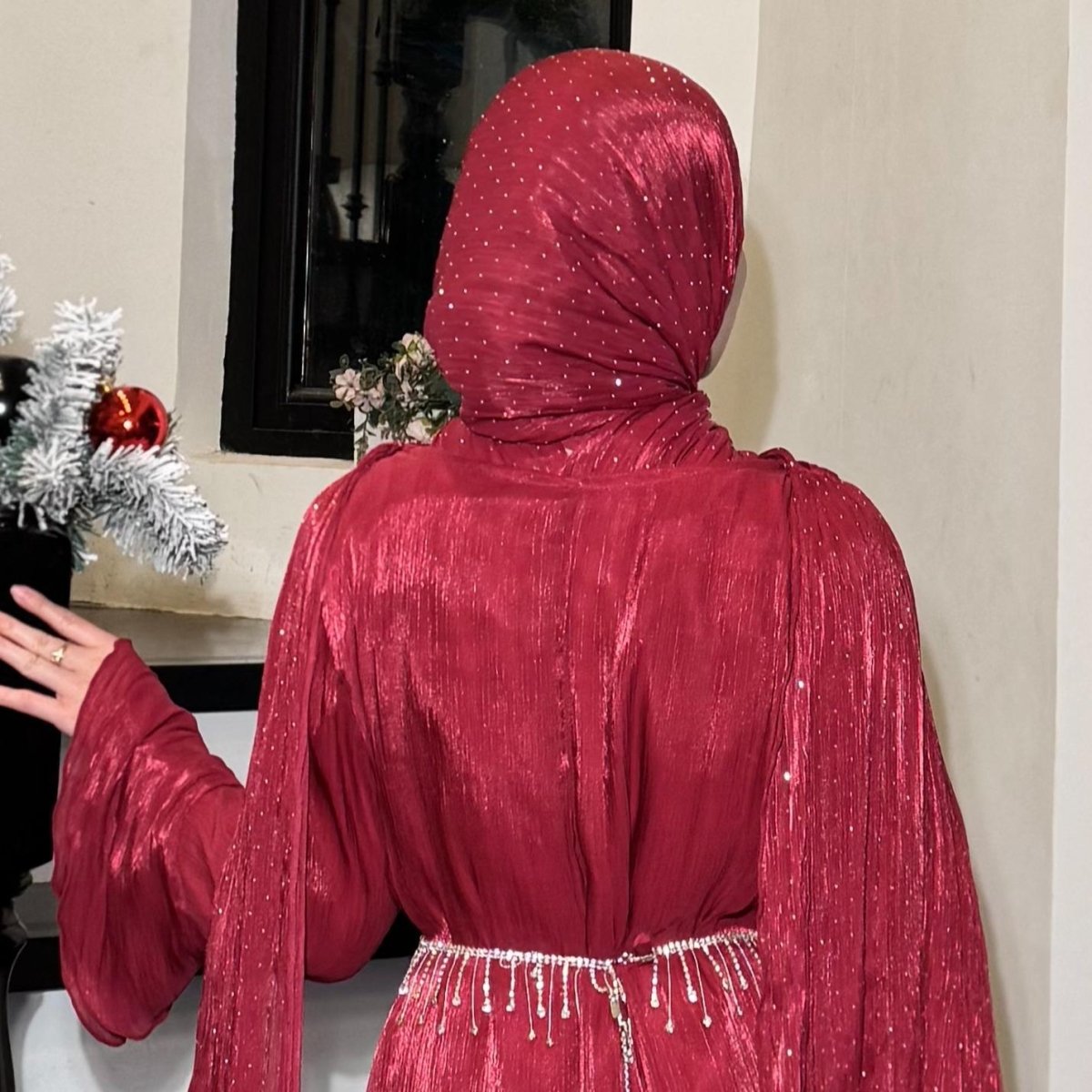 Pleated Cape Sleeve Abaya Maxi Dress(MA430)