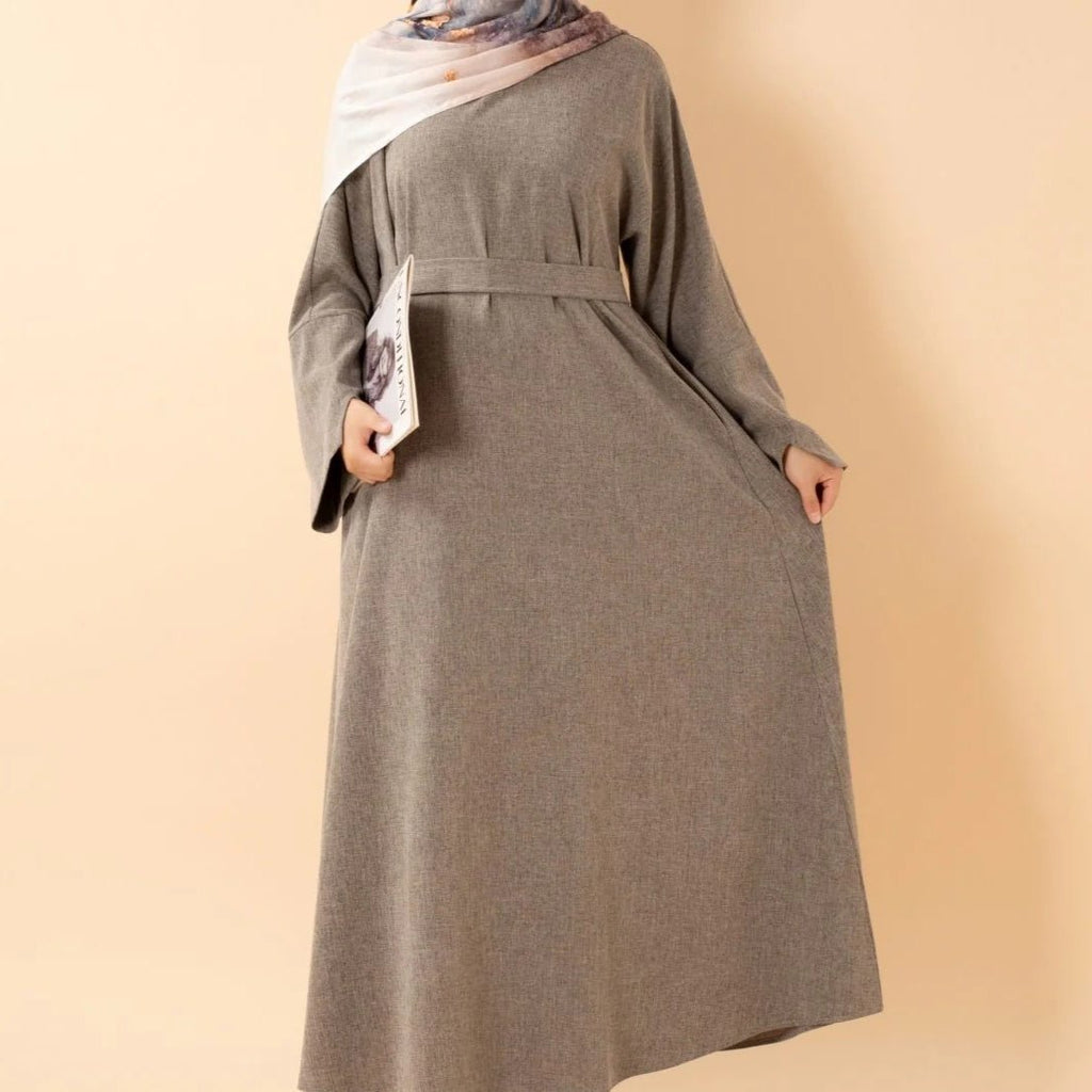 Premium Linen Effect Pullover Abaya with Pockets (MA341)