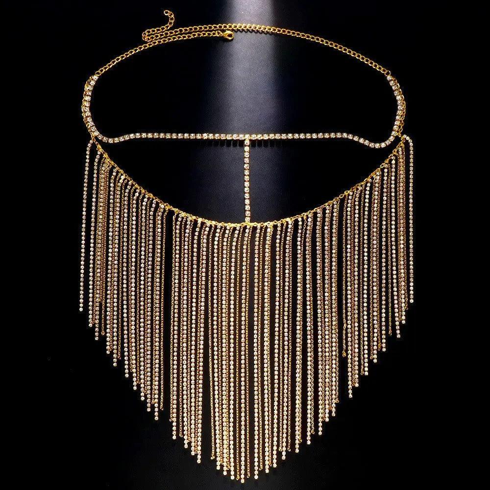 MAC054 Rhinestone Tassel Face Chain Mask - Bling Cover for Parties & Events
