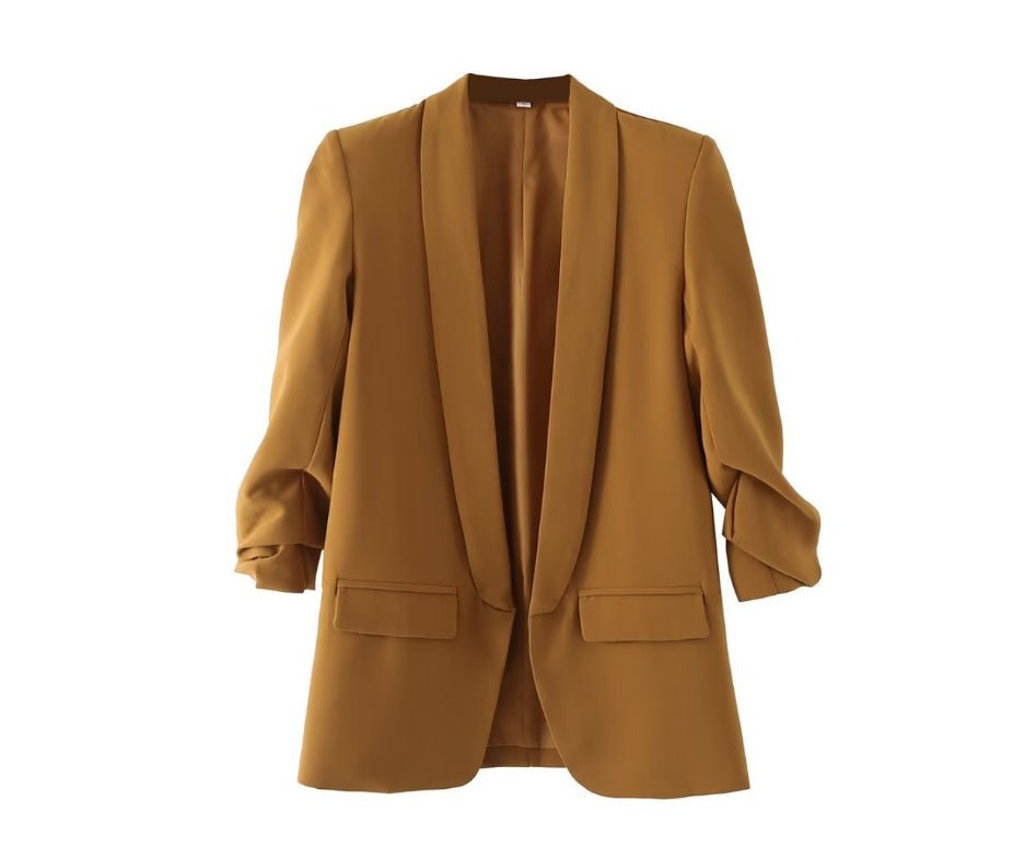 Ruched Sleeve Blazer | Three-Quarter Sleeve Longline Jacket (MS241)