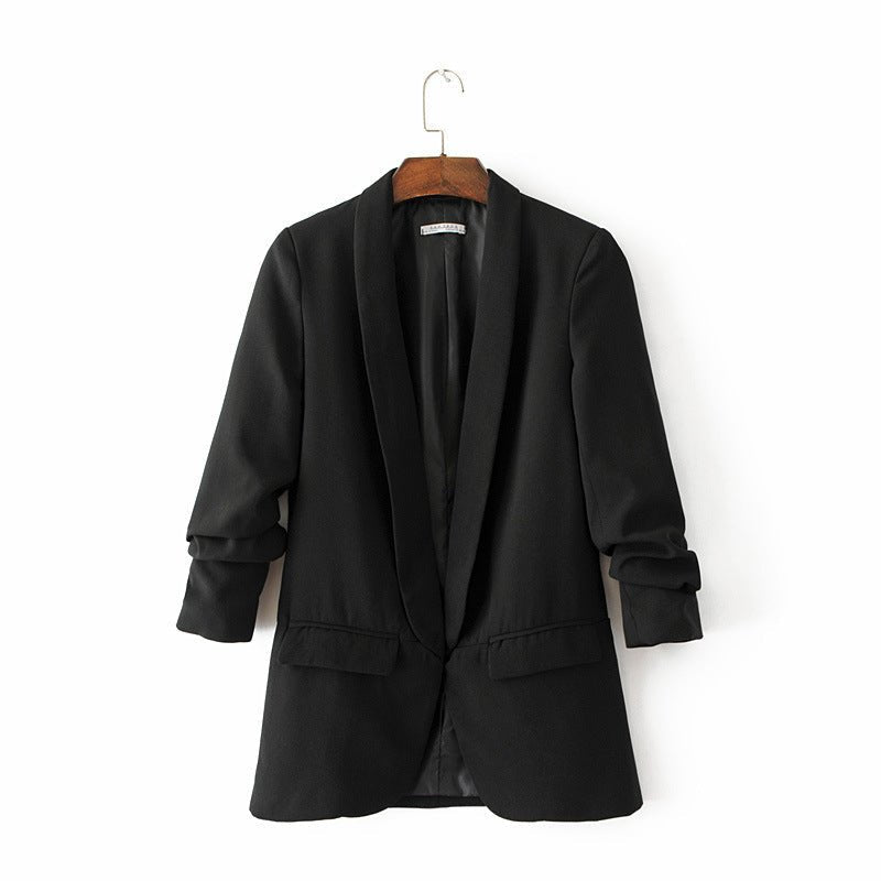 Ruched Sleeve Blazer | Three-Quarter Sleeve Longline Jacket (MS241)