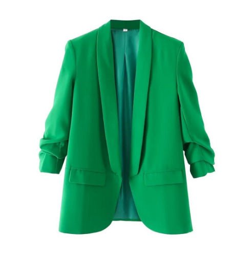 Ruched Sleeve Blazer | Three-Quarter Sleeve Longline Jacket (MS241)