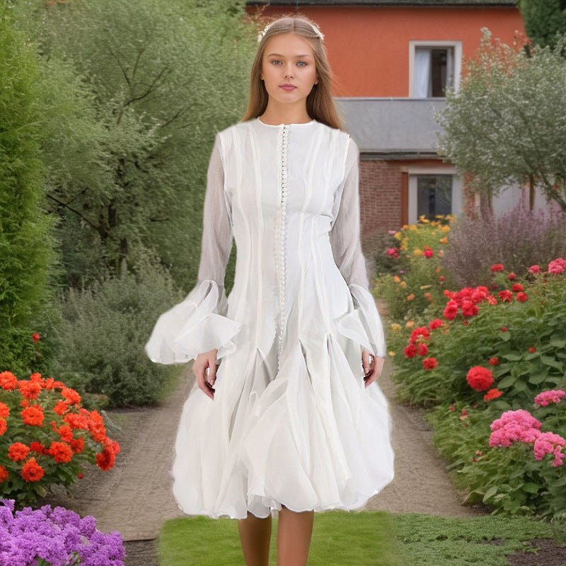 Ruffle Hem Dress with Sheer Sleeves(MS304)