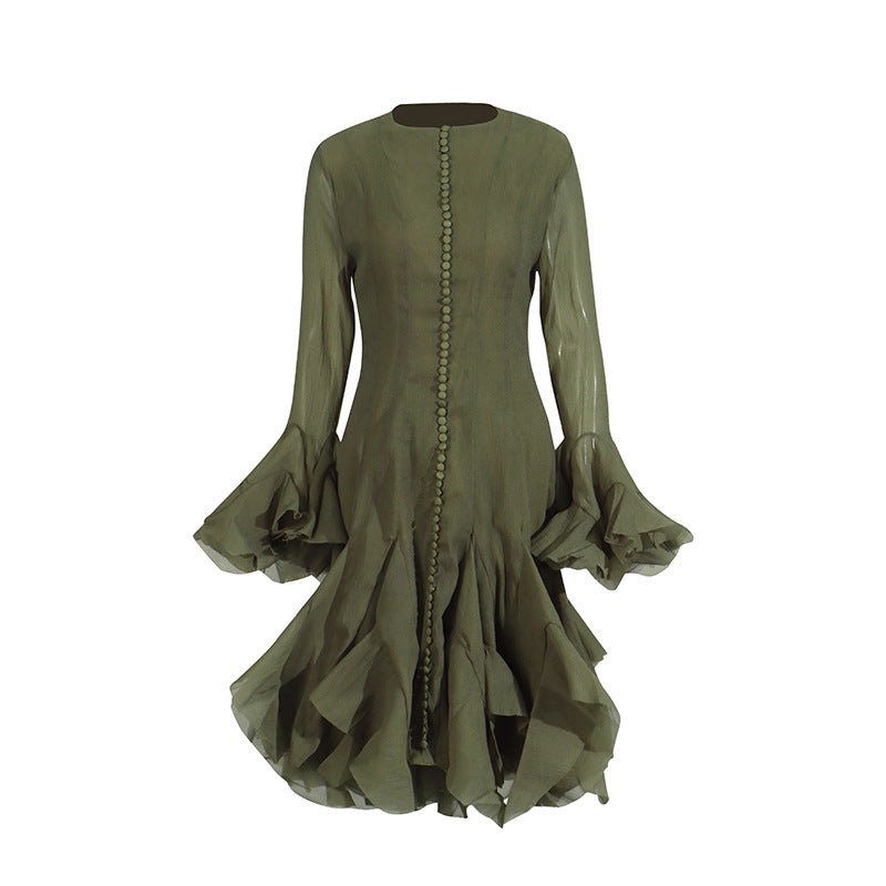Ruffle Hem Dress with Sheer Sleeves(MS304)
