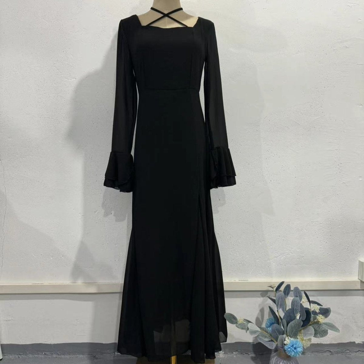Ruffle Sleeve Dress with Crisscross Neckline(MS335)