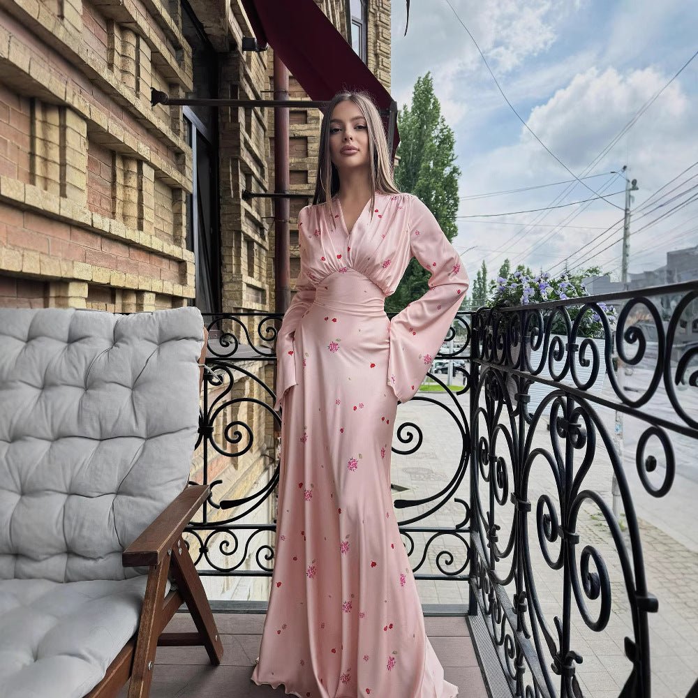Satin Floral Print Wrap Dress(MS377)