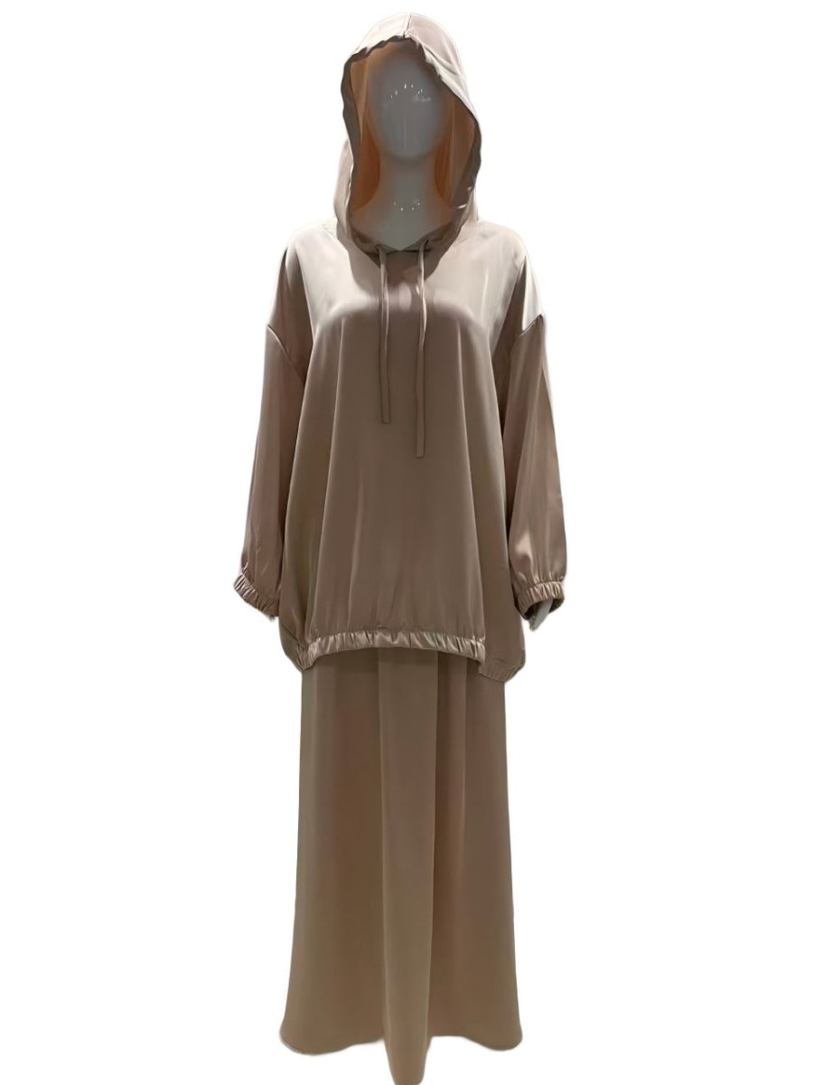 Satin Two-Piece Set with Hooded Top & Maxi Skirt(MS348)